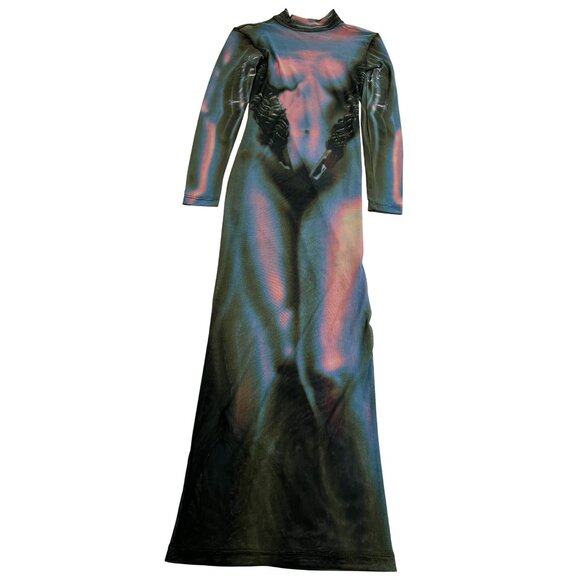 Forbidden Knowledge Thermal Maxi Dress in Green Blue Pink - Picture 1 of 6